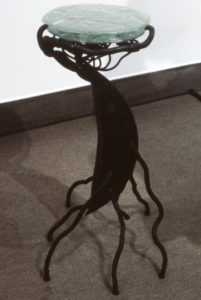 Wayne Z Hudson, Nesting, 1993 (installation view). Forged fabricated steel, bronze, glass by Liz Sharer.