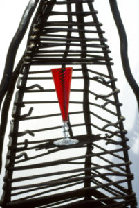 Wayne Z Hudson, Trapped, 1993 (detail). Forged & fabricated patinated steel & bronze. 2000mm x 600mm x 500mm.
