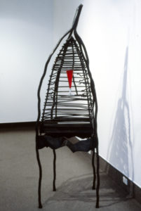Wayne Z Hudson, Trapped, 1993 (installation view). Forged & fabricated patinated steel & bronze. 2000mm x 600mm x 500mm.