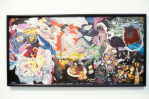 Jacqueline Fahey, Final Domestic Expose - I Paint Myself, 1981-82 (installation view). Oil on collage on board.