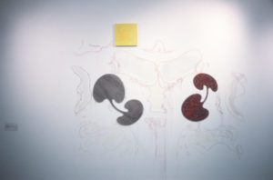 James Ross, For Jean Arp, 1996 (installation view). Water based crayon, acrylic on galvanized panel with laser cut panels.