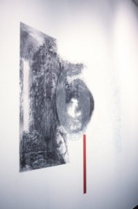James Ross, Identifying Fear, 1996 (installation view). Waterbased crayon, charcoal, acrylic with glass panel.