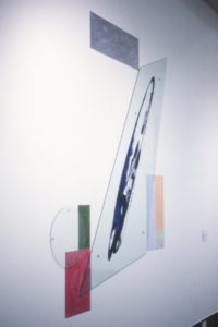 James Ross, The Lesson (2), 1995 (installation view). Acrylic & oil with 2 glass panels.