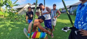Harp assembly, Falelatai village, Samoa. As part of Kōea o Tāwhirimātea: Weather Choir, 2022.