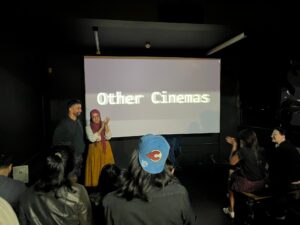 2023 curatorial resident with Metroland Cultures and Other Cinemas team members at a screening in Brent of moving image works by artists from Aotearoa