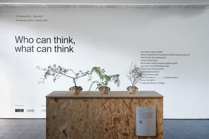 Who can think, what can think, 2023 (installation view). Curated by Bruce E. Phillips. Front: Prue Stevenson, Bio-Neuroambiguous (series), 2018. Photo by Sam Hartnett.