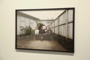 Geoff Matautia, Community Service: Family Portraits, 2023, (installation view, Tautai Pacific Arts Trust) photo by Hamish Carter
