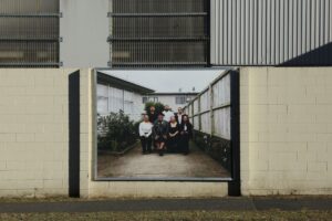 Geoffery Matautia, Puiri-Tuia, 2023 (installation view, Reeves Road Pakuranga) inkjet billboard print 3000mm x 2400mm  photo by Sam Hartnett