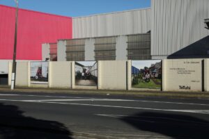 Geoffery Matautia, Community Service: Family Portraits, 2023 (installation view, Reeves Road Pakuranga) inkjet billboard prints  3000mm x 2400mm  photo by Sam Hartnett