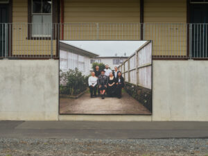Geoffery Matautia, Puiri-Tuia, 2023 (installation view, Parnell Train Station) inkjet billboard print 3000mm x 2400mm  photo by Sam Hartnett