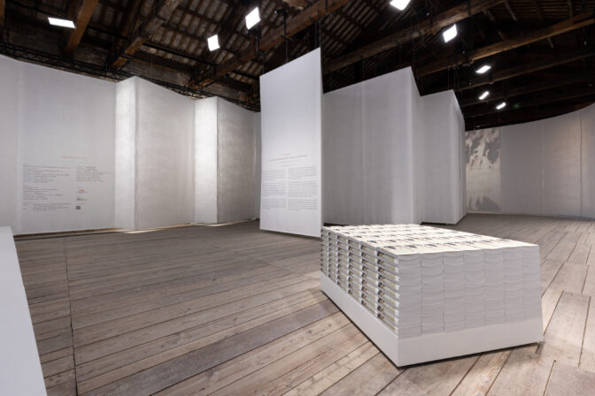 Shubigi Rao, Pulp III: A Short Biography of the Banished Book, 2022. Installation view, Singapore Pavilion, 59th International Art Exhibition, La Biennale di Venezia. Commissioned by National Arts Council, Singapore, curated by Ute Meta Bauer; exhibition design by Laura Miotto. Photograph by Alessandro Brasile.
